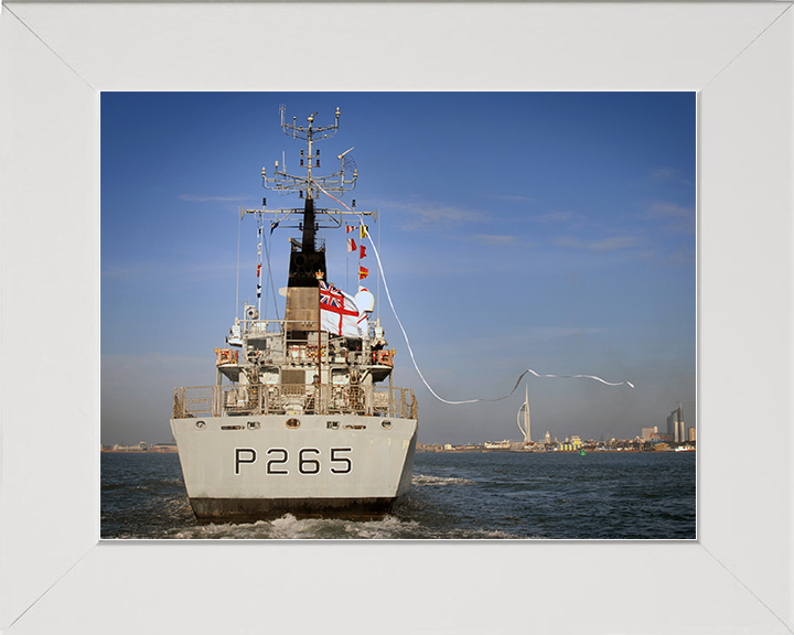 HMS Dumbarton Castle (P265) Royal Navy Castle Class Patrol Vessel Paying Off Photo Print Wall Art Decor Posters, Prints, & Visual Artwork Hampshire Prints 10 x 8 White Frame No