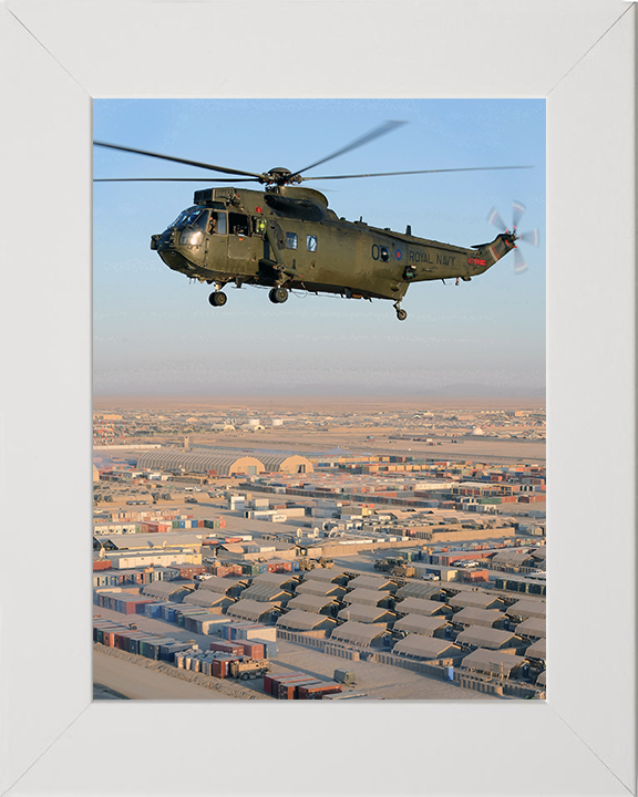 Sea King Mk4 Helicopter Flying over Camp Bastion 2011 Photo Print - Royal Navy Aircraft Posters, Prints, & Visual Artwork Hampshire Prints 10 x 8 White Frame No