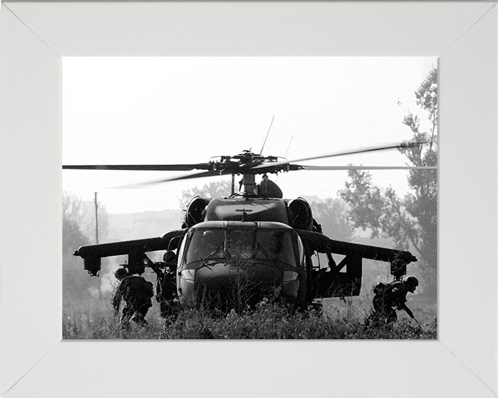 Light Infantry Soldiers deploy from American Blackhawk Helicopter Photo Print - British Army