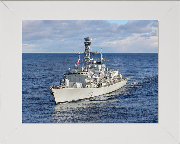 HMS Portland (F79) Photo Print - Port Bow View Underway - Royal Navy Type 23 Frigate Hampshire Prints 10 x 8 White Frame No