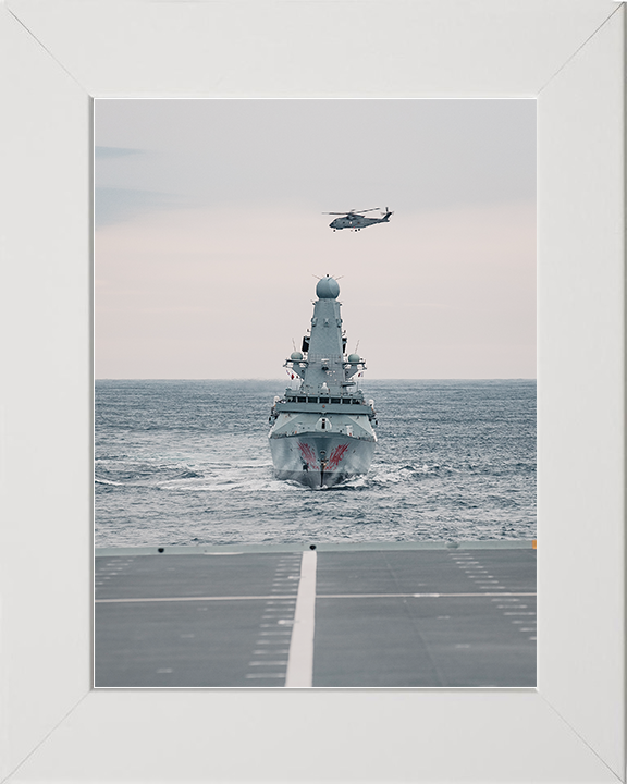 HMS Dragon (D35) Royal Navy Type 45 Destroyer From a Flight Deck Photo Print Wall Art Decor Posters, Prints, & Visual Artwork Hampshire Prints 10 x 8 White Frame No