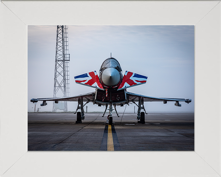 RAF Typhoon with Union Jacks on a runway Photo Print - Royal Air Force Aircraft Hampshire Prints 10 x 8 White Frame No