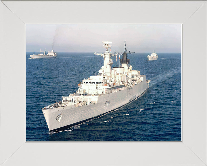 HMS Brazen (F91) Royal Navy Type 22 Frigate High Port Bow View Photo Print Wall Art Decor Posters, Prints, & Visual Artwork Hampshire Prints 10 x 8 White Frame No