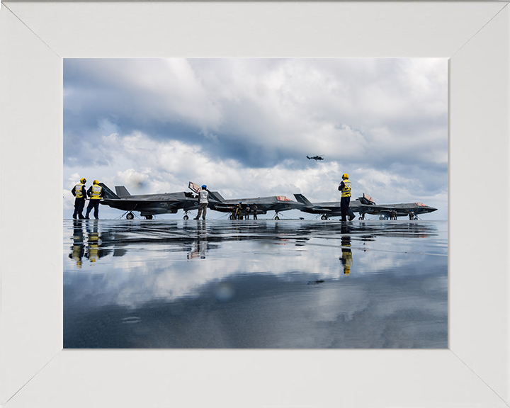 F-35 Lightening Jet Flight Deck reflections 2025 Photo Print - Royal Navy Aircraft Hampshire Prints 10 x 8 White Frame No