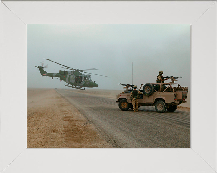 Army Air Corps Lynx Helicopter Basra Photo Print - British Army Hampshire Prints 10 x 8 White Frame No
