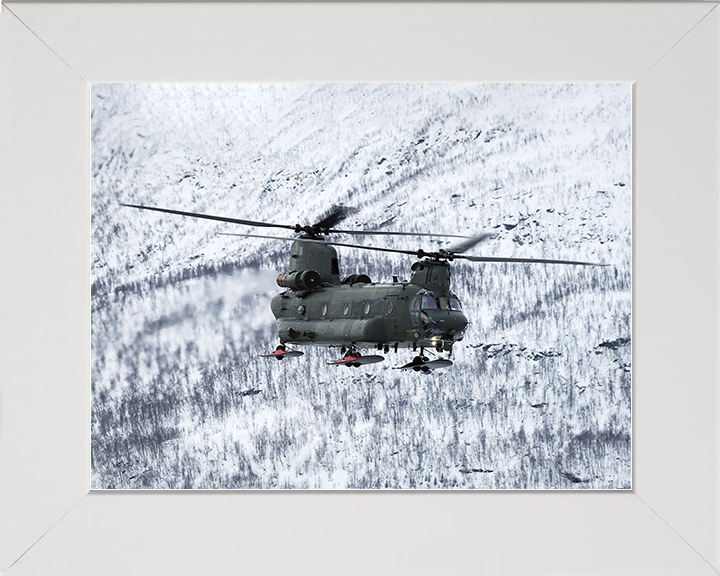 RAF Chinook Helicopter Flies With Wheel Skis Photo Print Royal Air Force Aircraft Wall Art Aviation Decor Posters, Prints, & Visual Artwork Hampshire Prints 10 x 8 White Frame No