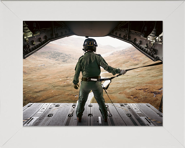 RAF Load Master Ramp Riding 2025 Photo Print - Royal Air Force Posters, Prints, & Visual Artwork Hampshire Prints 10 x 8 White Frame No