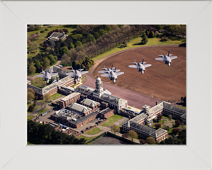 Six RAF F-35B Lightning jets above RAF College Cranwell Photo Print - Royal Air Force Aircraft Hampshire Prints 10 x 8 White Frame No