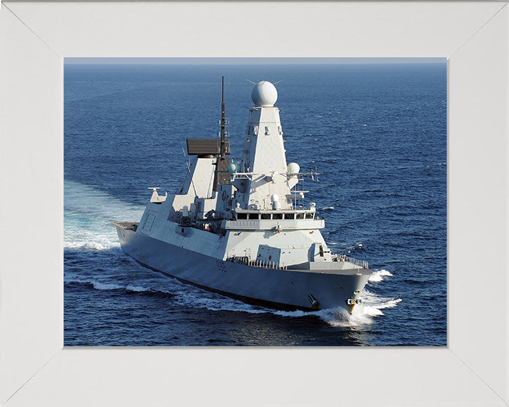HMS Daring (D32) Photo Print - Starboard Bow View - Royal Navy Type 45 Destroyer Hampshire Prints 10 x 8 White Frame No