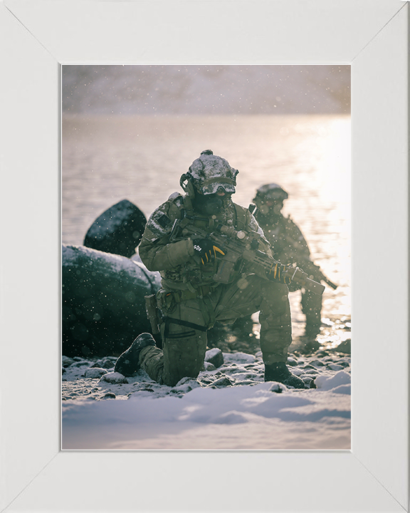Royal Marines Kneeling During beach assault Photo Print 30 Commando Wall Art Military Decor Posters, Prints, & Visual Artwork Hampshire Prints 10 x 8 White Frame No