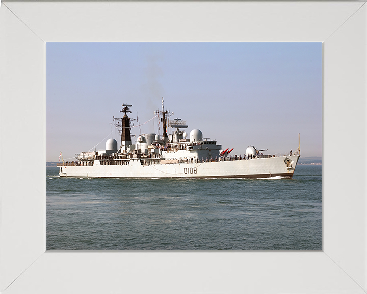 HMS Cardiff (D108) Royal Navy Type 42 Destroyer With Paying Off Pennant Photo Print Wall Art Decor Posters, Prints, & Visual Artwork Hampshire Prints 10 x 8 White Frame No