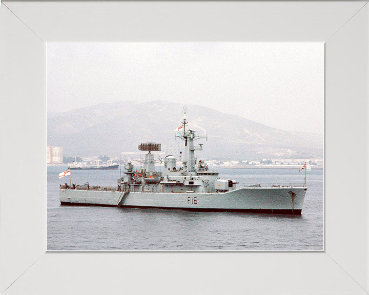 HMS Diomede (F16) Royal Navy Leander Class Frigate Starboard View at Anchor Photo Print Wall Art Decor Posters, Prints, & Visual Artwork Hampshire Prints 10 x 8 White Frame No