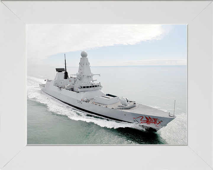 HMS Dragon (D35) Royal Navy Type 45 Destroyer High Starboard Bow View Photo Print Wall Art Decor Posters, Prints, & Visual Artwork Hampshire Prints 10 x 8 White Frame No