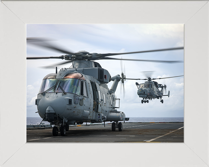 Merlin and Wildcat Helicopter From HMS Prince of Wales Photo Print - Royal Navy Aircraft Hampshire Prints 10 x 8 White Frame No