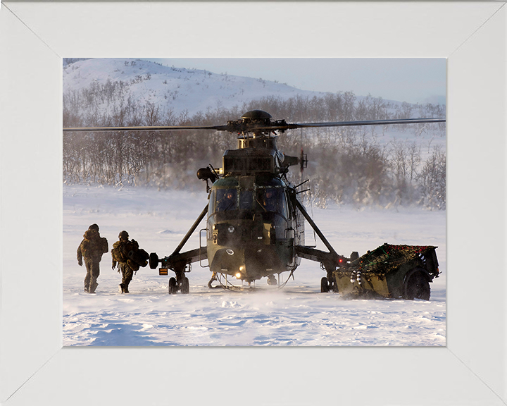 Sea King Mk4 Helicopter on the Ground in Norway 2012 Photo Print - Royal Navy Aircraft Posters, Prints, & Visual Artwork Hampshire Prints 10 x 8 White Frame No