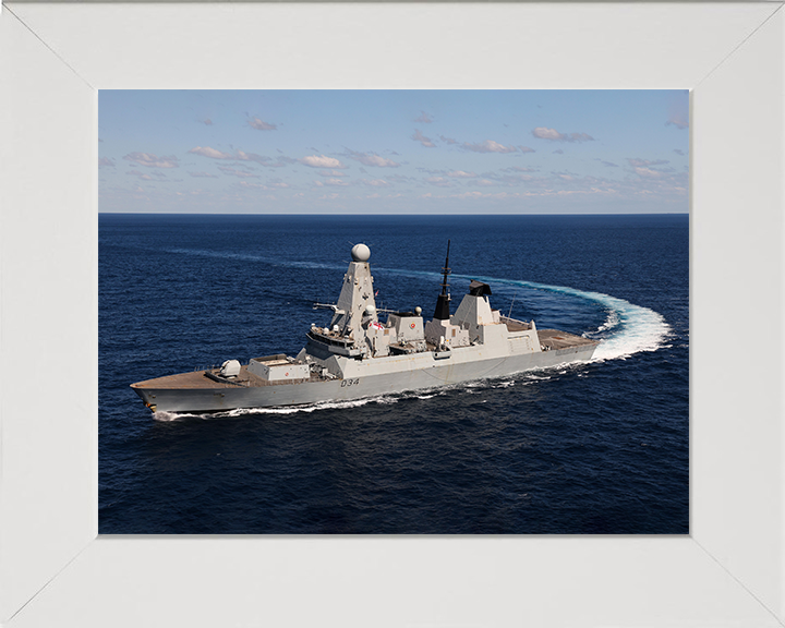 HMS Diamond (D34) Photo Print - Hard Turn - Royal Navy Type 45 Destroyer Hampshire Prints 10 x 8 White Frame No