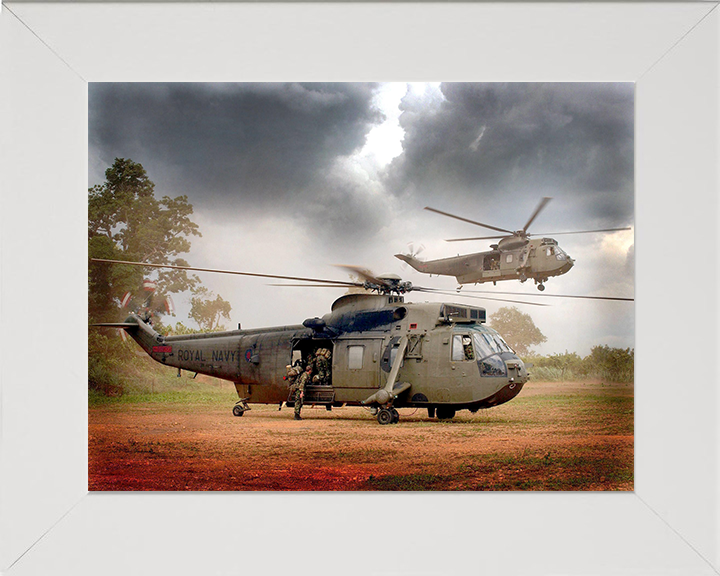 Sea King Helicopter Inserting Royal Marines 2004 Photo Print - Royal Navy Aircraft Posters, Prints, & Visual Artwork Hampshire Prints 10 x 8 White Frame No