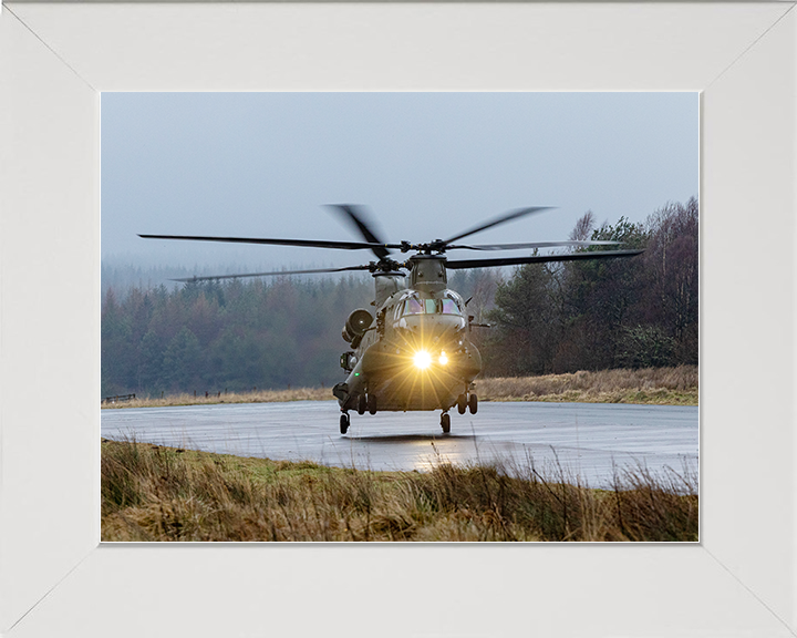RAF Chinook Helicopter Landing at Dusk 2026 Photo Print Royal Air Force Aircraft Wall Art Aviation Decor Posters, Prints, & Visual Artwork Hampshire Prints 10 x 8 White Frame No