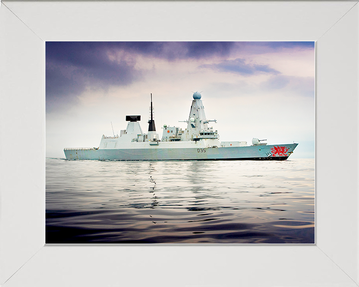 HMS Dragon (D35) Royal Navy Type 45 Destroyer Low Starboard Beam View Photo Print Wall Art Decor Posters, Prints, & Visual Artwork Hampshire Prints 10 x 8 White Frame No
