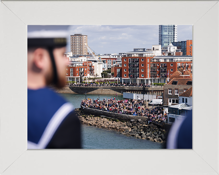 Portsmouth Crowds Wave off HMS Prince of Wales 2025 Photo Print - Royal Navy Hampshire Prints 10 x 8 White Frame No