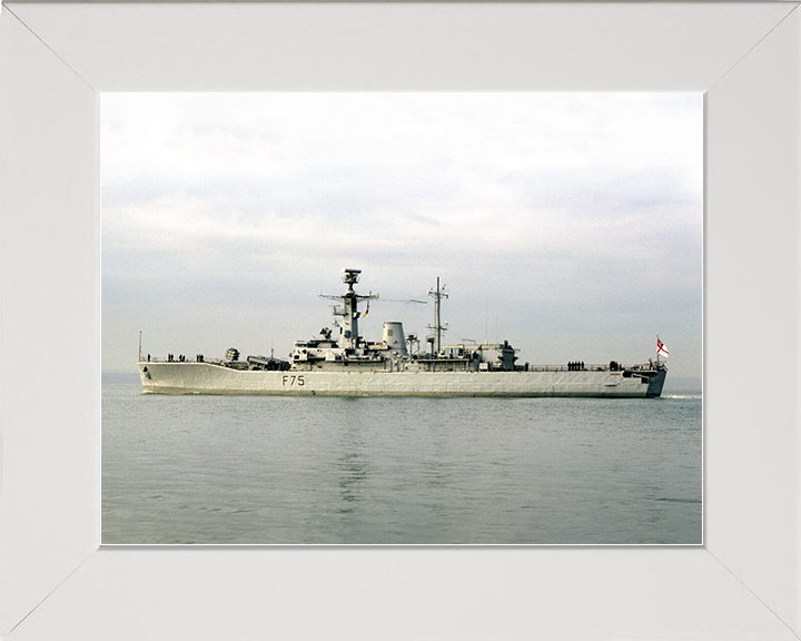 HMS Charybdis (F75) Royal Navy Leander Class Frigate Port Beam View Photo Print Wall Art Decor Posters, Prints, & Visual Artwork Hampshire Prints 10 x 8 White Frame No