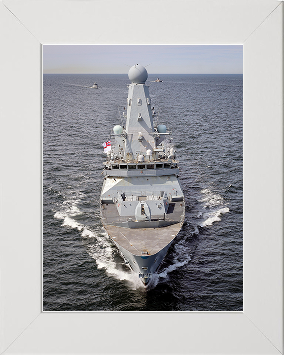 HMS Defender (D36) Royal Navy Type 45 Destroyer At Sea Bow View Photo Print Wall Art Decor Posters, Prints, & Visual Artwork Hampshire Prints 10 x 8 White Frame No