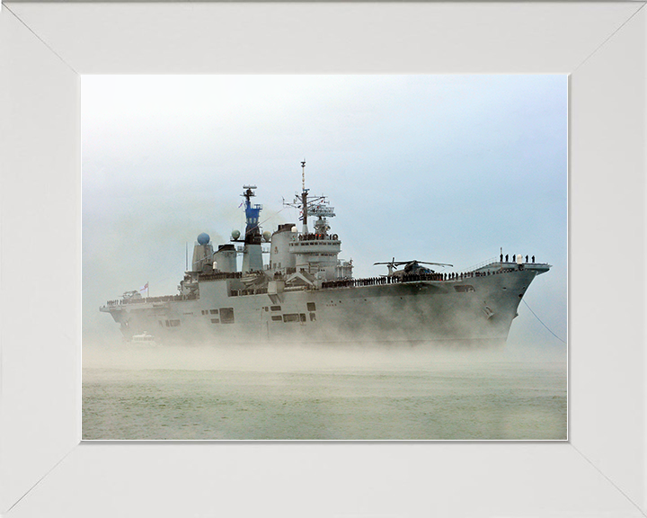 HMS Ark Royal (R07) Royal Navy Invincible Class Aircraft Carrier In The Mist Photo Print Wall Art Decor Posters, Prints, & Visual Artwork Hampshire Prints 10 x 8 White Frame No