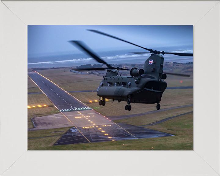 RAF Chinook Helicopter and Runway Photo Print - Royal Air Force Aircraft Hampshire Prints 10 x 8 White Frame No