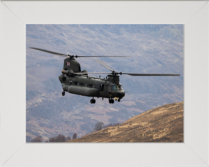 RAF Chinook Helicopter Flies Over The Highlands Photo Print - Royal Air Force Aircraft Hampshire Prints 10 x 8 White Frame No