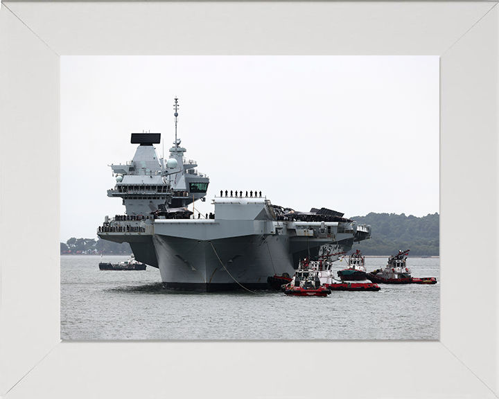 HMS Prince of Wales (R09) Photo Print - Enters Singapore 2025 - Royal Navy Queen Elizabeth Class Aircraft Carrier Hampshire Prints 10 x 8 White Frame No