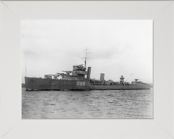 HMS Wren (D88) - At Sea - Royal Navy Admiralty Modified W Class Destroyer Photo Print Wall Art Naval Decor UK Posters, Prints, & Visual Artwork Hampshire Prints 10 x 8 White Frame No