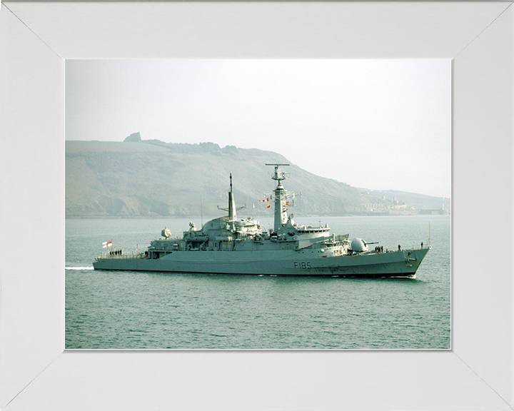 HMS Avenger (F185) Royal Navy Type 21 Frigate High Starboard Side View Photo Print Wall Art Decor Posters, Prints, & Visual Artwork Hampshire Prints 10 x 8 White Frame No