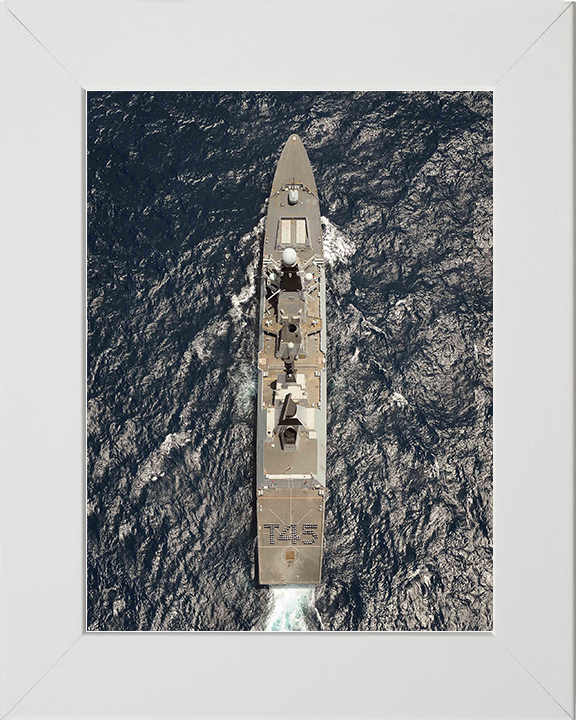 HMS Dauntless (D33) Royal Navy Type 45 Destroyer From Above Photo Print Wall Art Decor Posters, Prints, & Visual Artwork Hampshire Prints 10 x 8 White Frame No