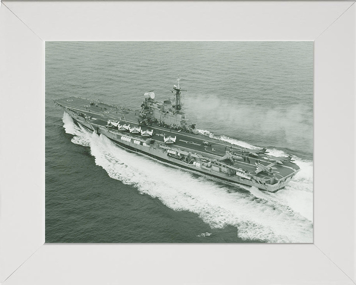 HMS Hermes (R12) Photo Print - Starboard View at Sea - Royal Navy Centaur Class Aircraft Carrier Hampshire Prints 10 x 8 White Frame No