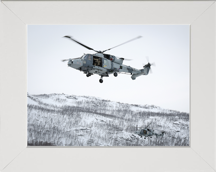 Royal Navy Wildcat Helicopter Over Norway 2026 Photo Print Wall Art Naval Aircraft Decor Posters, Prints, & Visual Artwork Hampshire Prints 10 x 8 White Frame No