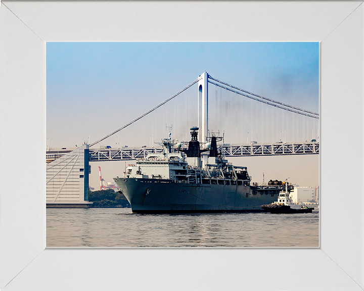 HMS Albion (L14) Royal Navy Albion Class Amphibious Ship With Tug Boats Photo Print Wall Art Naval Decor Posters, Prints, & Visual Artwork Hampshire Prints 10 x 8 White Frame No