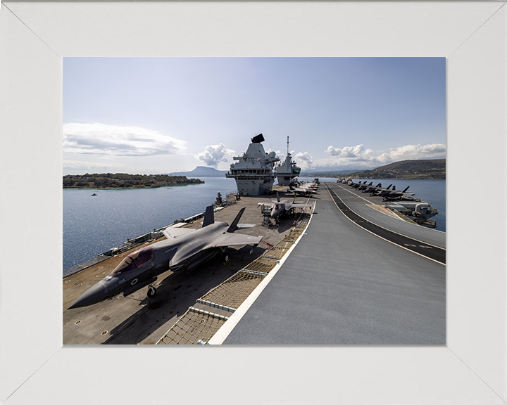 HMS Prince of Wales (R09) Photo Print - Flight Deck View 2025 - Royal Navy Queen Elizabeth Class Aircraft Carrier Hampshire Prints 10 x 8 White Frame No