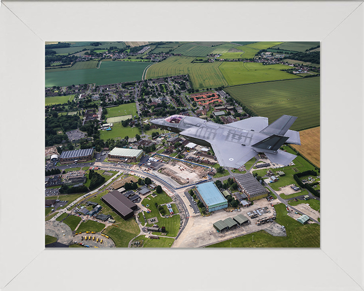 RAF F-35B flying over RAF Marham Photo Print - Royal Air Force Aircraft Hampshire Prints 10 x 8 White Frame No
