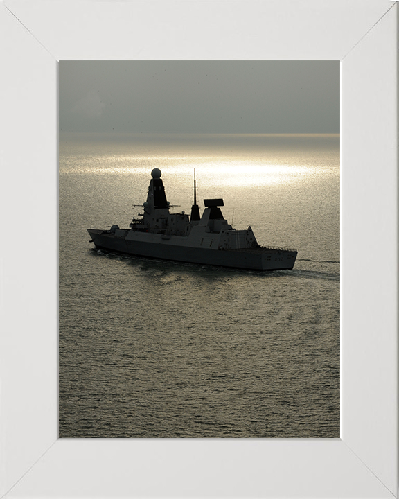 HMS Daring (D32) Photo Print - At Sunset 2010 - Royal Navy Type 45 Destroyer Hampshire Prints 10 x 8 White Frame No