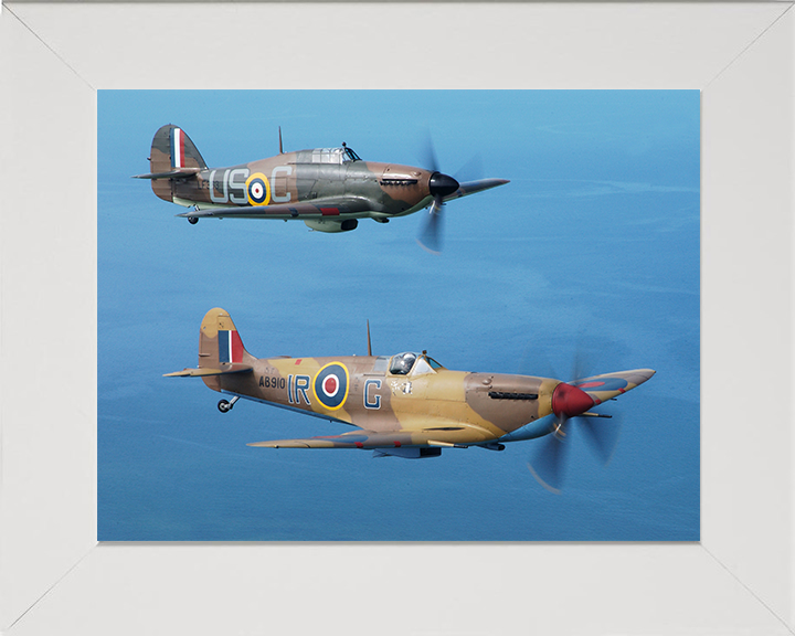 RAF Spitfire and Hurrincane in flight Photo Print - Royal Air Force Aircraft Hampshire Prints 10 x 8 White Frame No