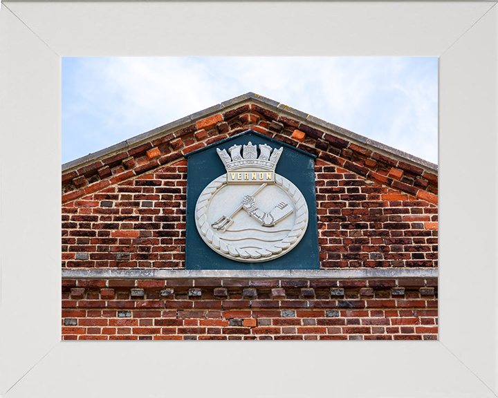 HMS Vernon Badge or Crest Photo Print - Royal Navy Shore Establishment Posters, Prints, & Visual Artwork Hampshire Prints 10 x 8 White Frame No