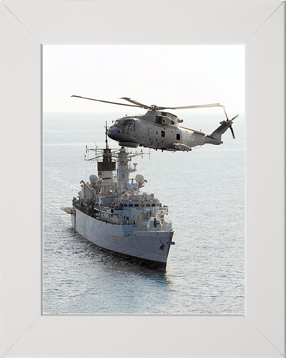 HMS Cumberland (F85) Royal Navy Type 22 Frigate With Merlin 2009 Photo Print Wall Art Decor Posters, Prints, & Visual Artwork Hampshire Prints 10 x 8 White Frame No