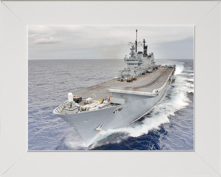HMS Ark Royal (R07) Royal Navy Invincible Class Aircraft Carrier At Speed Photo Print Wall Art Decor Posters, Prints, & Visual Artwork Hampshire Prints 10 x 8 White Frame No