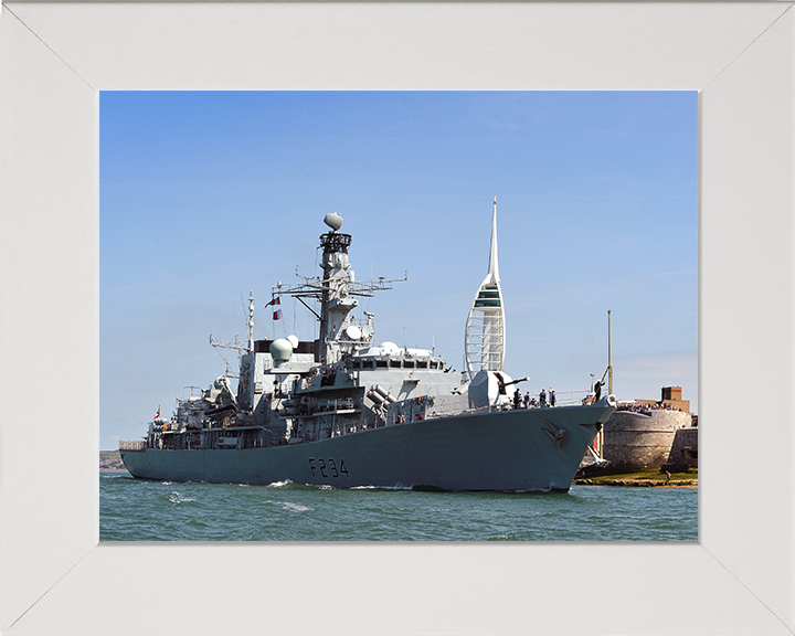 HMS Iron Duke (F234) Photo Print - Leaving Portsmouth 2014 - Royal Navy Type 23 Frigate Hampshire Prints 10 x 8 White Frame No