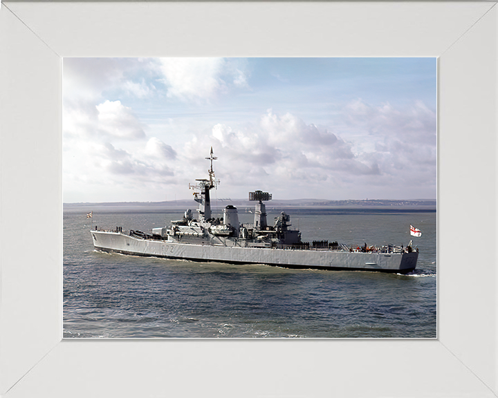 HMS Ariadne (F72) Royal Navy Leander Class Frigate Leaving Harbour Photo Print Wall Art Decor Posters, Prints, & Visual Artwork Hampshire Prints 10 x 8 White Frame No