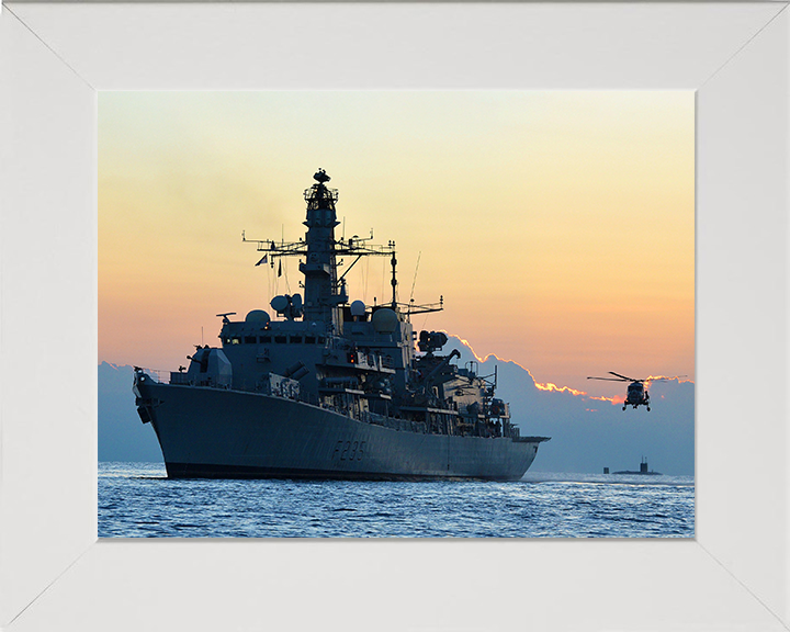 HMS Monmouth (F235) Photo Print - Sunset 2012 - Royal Navy Type 23 Frigate Hampshire Prints 10 x 8 White Frame No