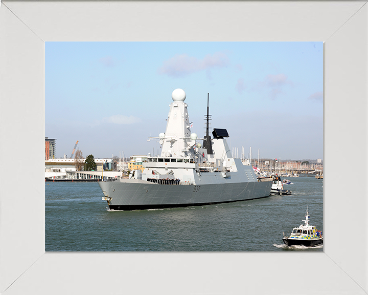HMS Duncan (D37) Royal Navy Type 45 Destroyer Leaving Portsmouth 2015 Photo Print Wall Art Decor Posters, Prints, & Visual Artwork Hampshire Prints 10 x 8 White Frame No