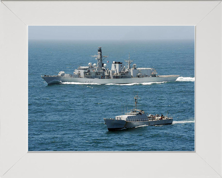 HMS Argyll (F231) Royal Navy Type 23 Frigate With Patrol Vessel Wall Art Photo Print Decor Posters, Prints, & Visual Artwork Hampshire Prints 10 x 8 White Frame No