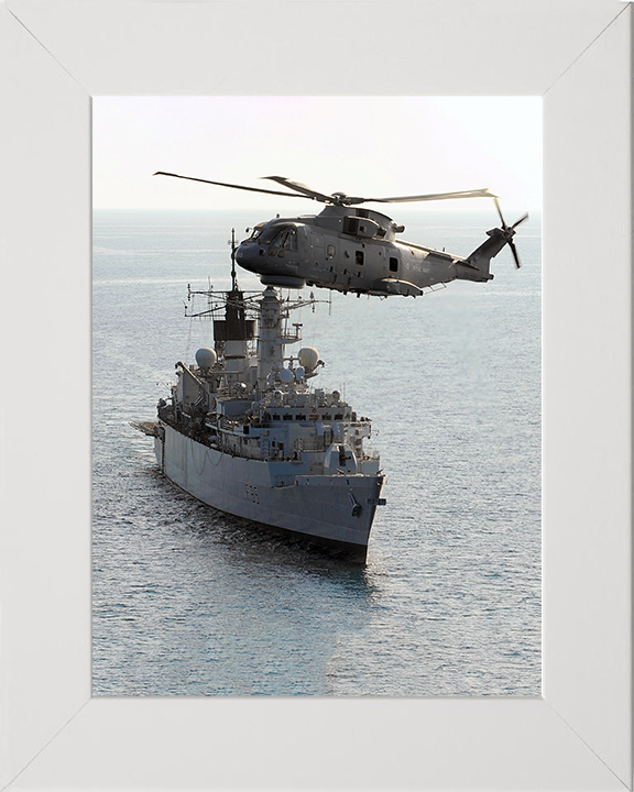 HMS Cumberland (F85) Photo Print - With Merlin 2009 - Royal Navy Type 22 Frigate Hampshire Prints 10 x 8 White Frame No
