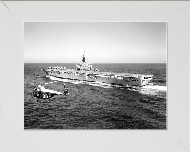 HMS Centaur (R06) Royal Navy Centaur Class Carrier With Helicopter Photo Print Wall Art Decor Posters, Prints, & Visual Artwork Hampshire Prints 10 x 8 White Frame No